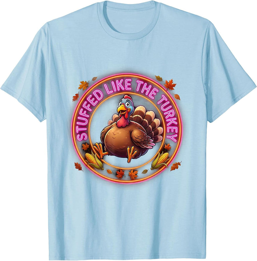 Men's Stuffed Like The Turkey Toddler Thanksgiving Design T-Shirt - Baby Blue