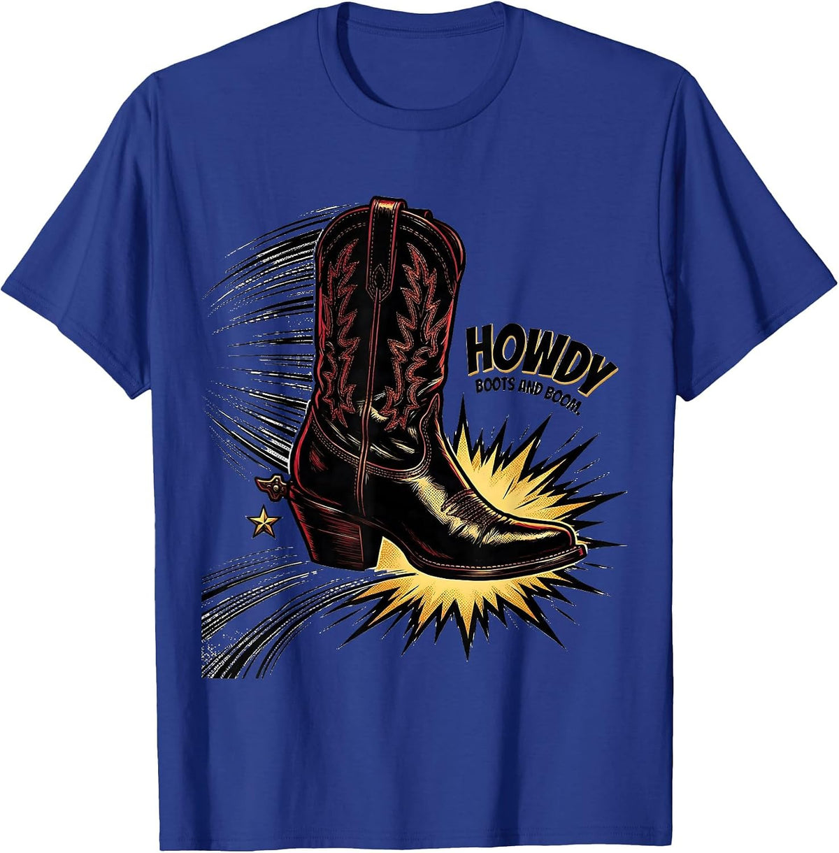 Men's Howdy Boots and Boom Comic Book Cowgirl Western Pride T-Shirt - Royal Blue