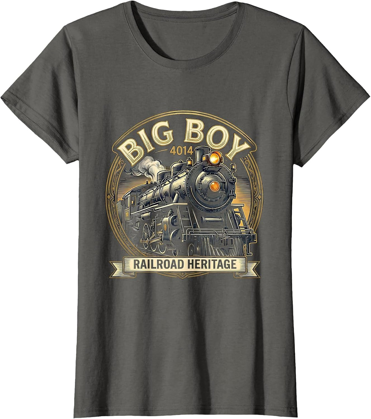 Women's Big Boy 4014 Steam Locomotive Vintage Railroad Enthusiast T-Shirt - Asphalt Grey