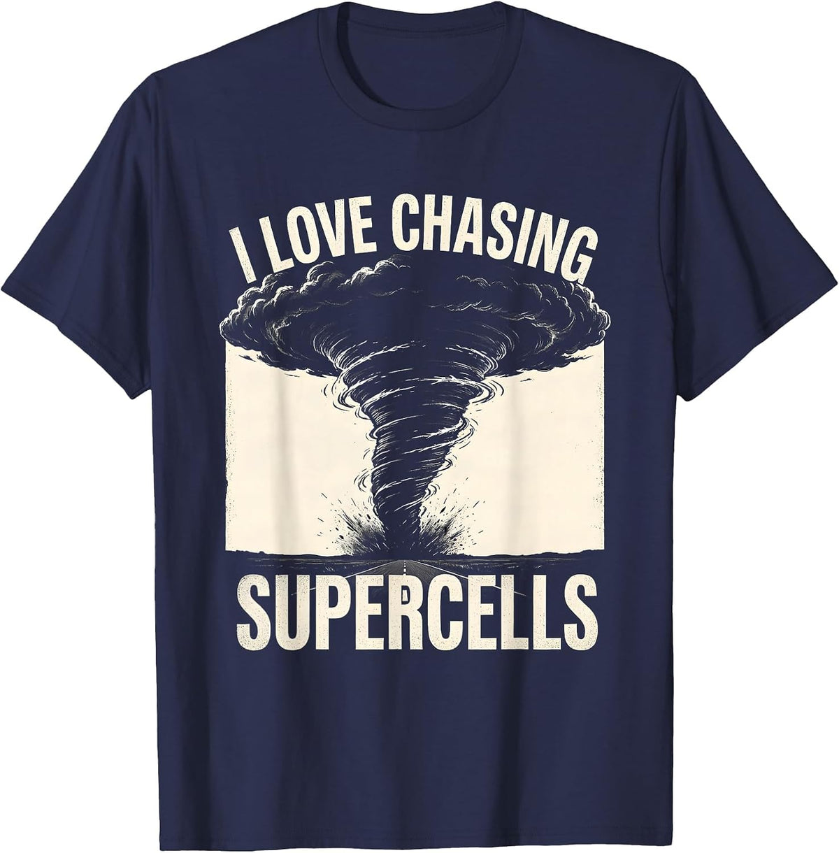 Men's I Love Chasing Supercells Scratchboard Storm Chaser Weather T-Shirt - Navy Blue