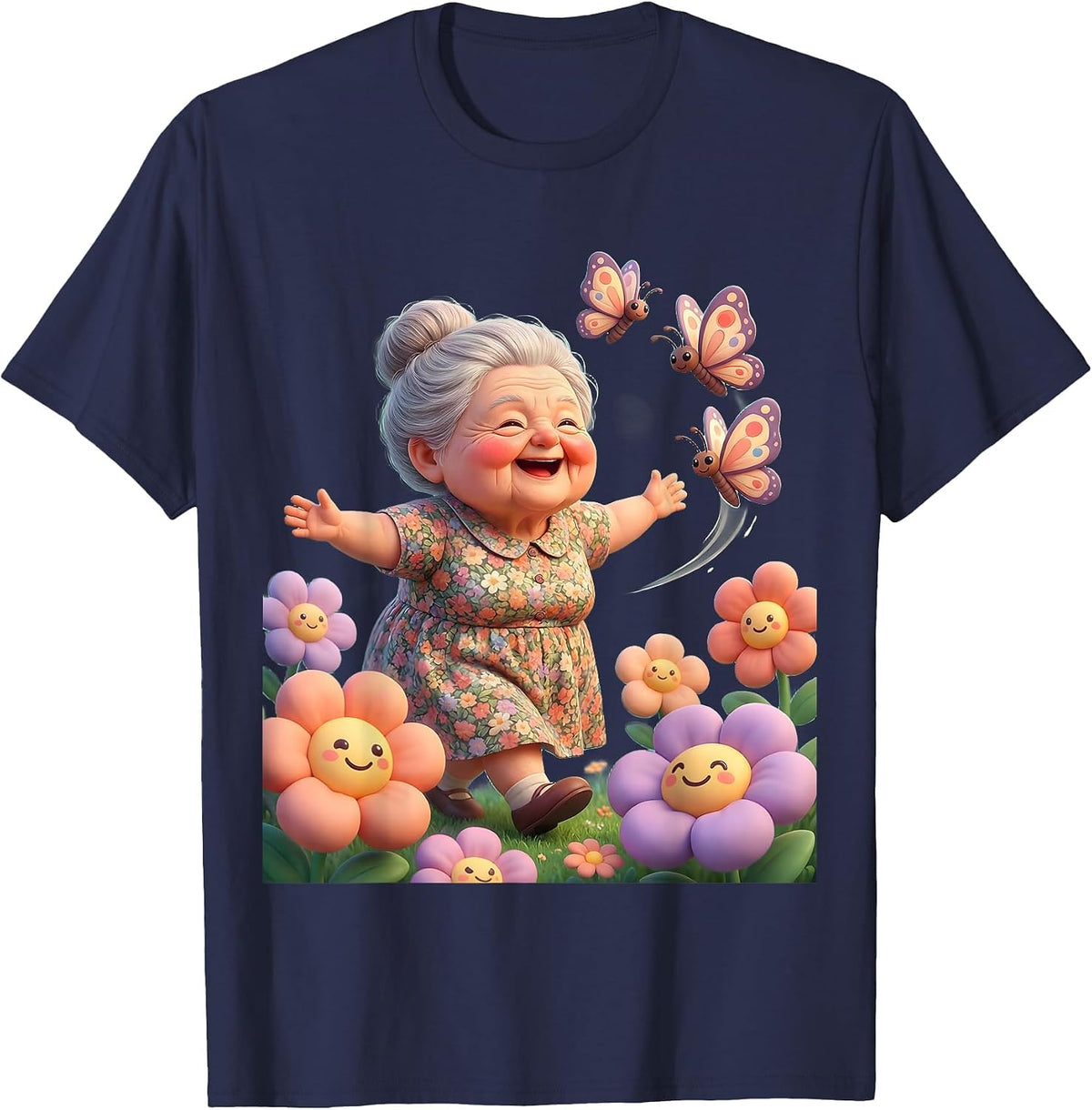 Mimi Chasing Butterflies in the Field T-Shirt - Navy Blue