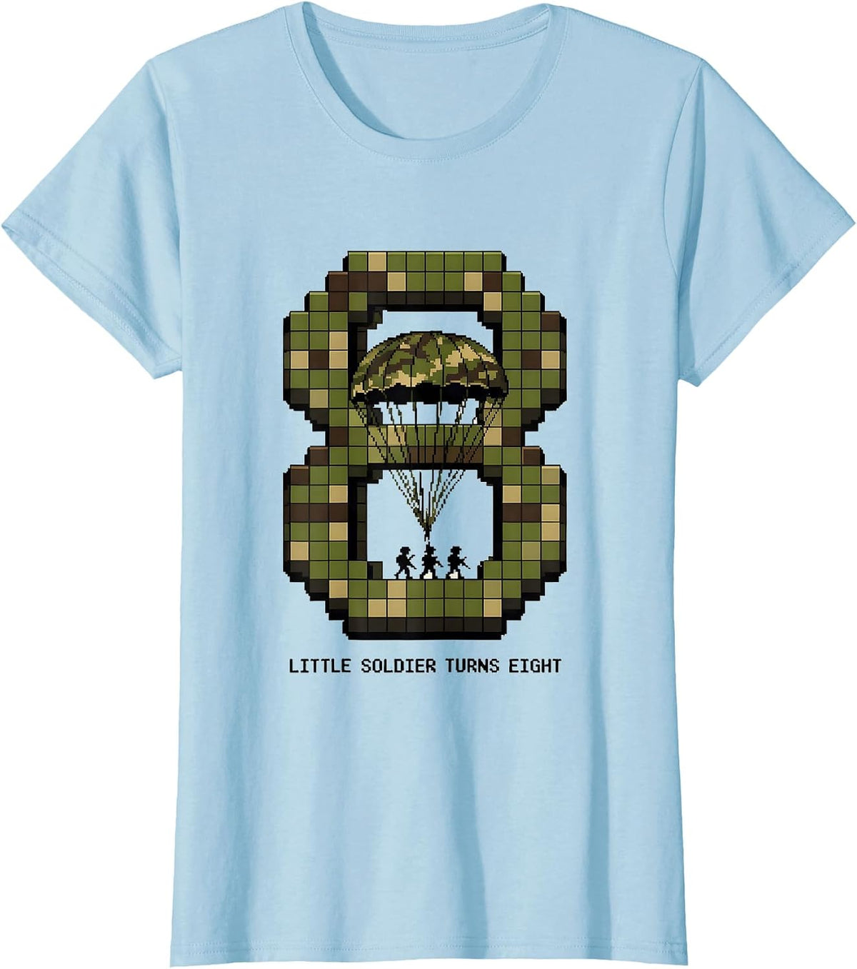 Women's Little Soldier Turns Eight Pixel Art Military Birthday Boy T-Shirt - Baby Blue