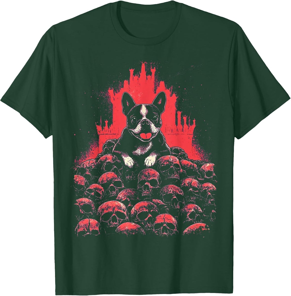 Boston Terrier Dog Skeleton Goth T-Shirt - Dark Green
