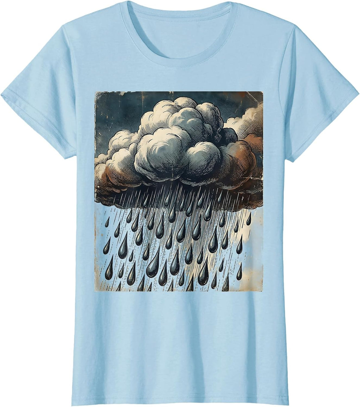 Storm Cloud Heavy Rain Downpour Graphic T-Shirt - Baby Blue