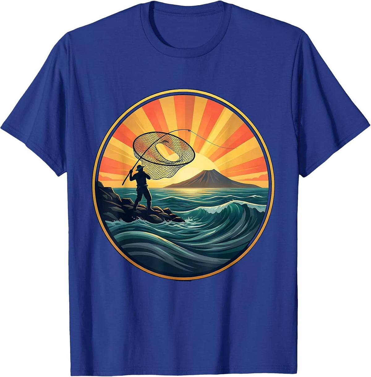 Hawaii Fisherman Casting Net Golden Sunrise T-Shirt - Royal Blue