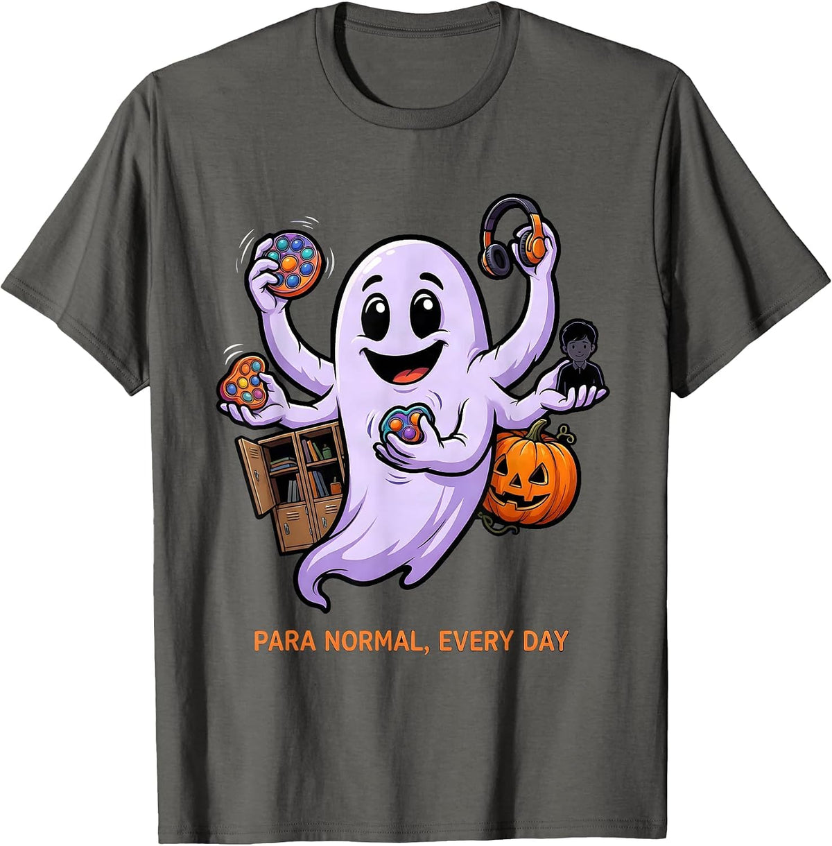 Men's Para Normal Every Day Cartoon Ghost Paraprofessional T-Shirt - Asphalt Grey