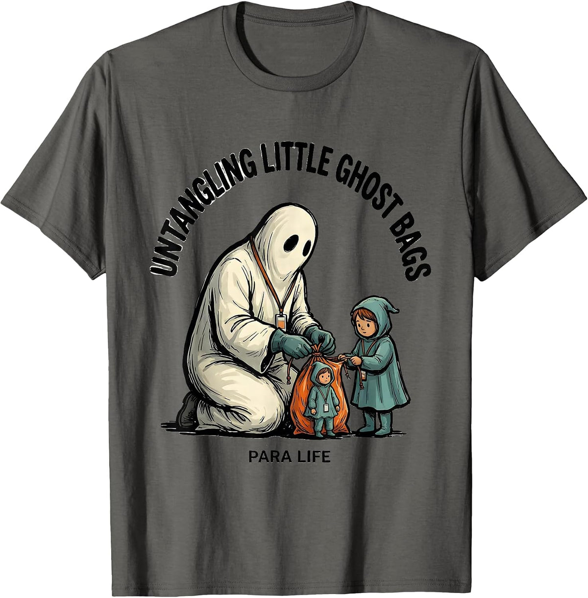 Men's Untangling Little Ghost Bags Para Life Paraprofessional T-Shirt - Asphalt Grey