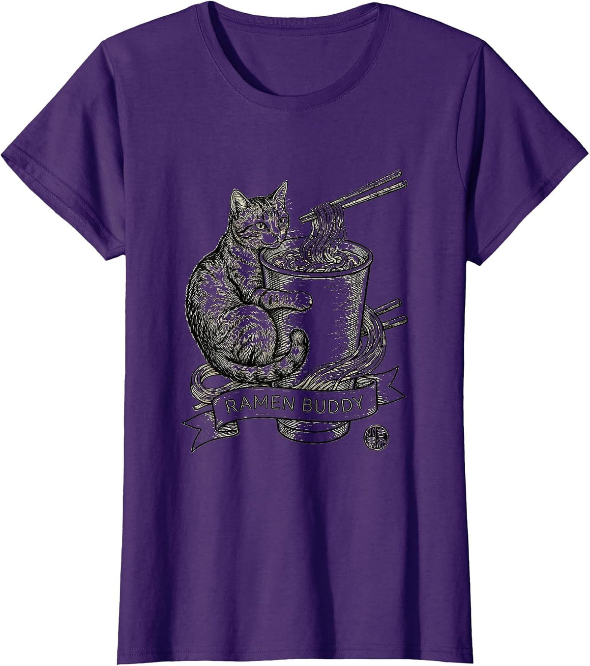 Women's Ramen Buddy Funny Cat Japanese Kawaii Anime Gamer Gift T-Shirt - Purple
