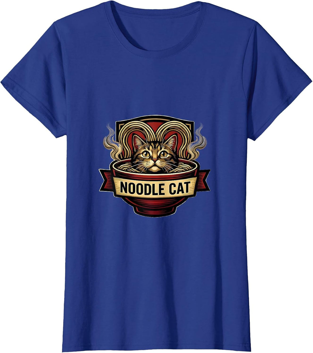 Women's Noodle Cat Kawaii Anime Japanese Ramen Cat Lover Humor T-Shirt - Royal Blue