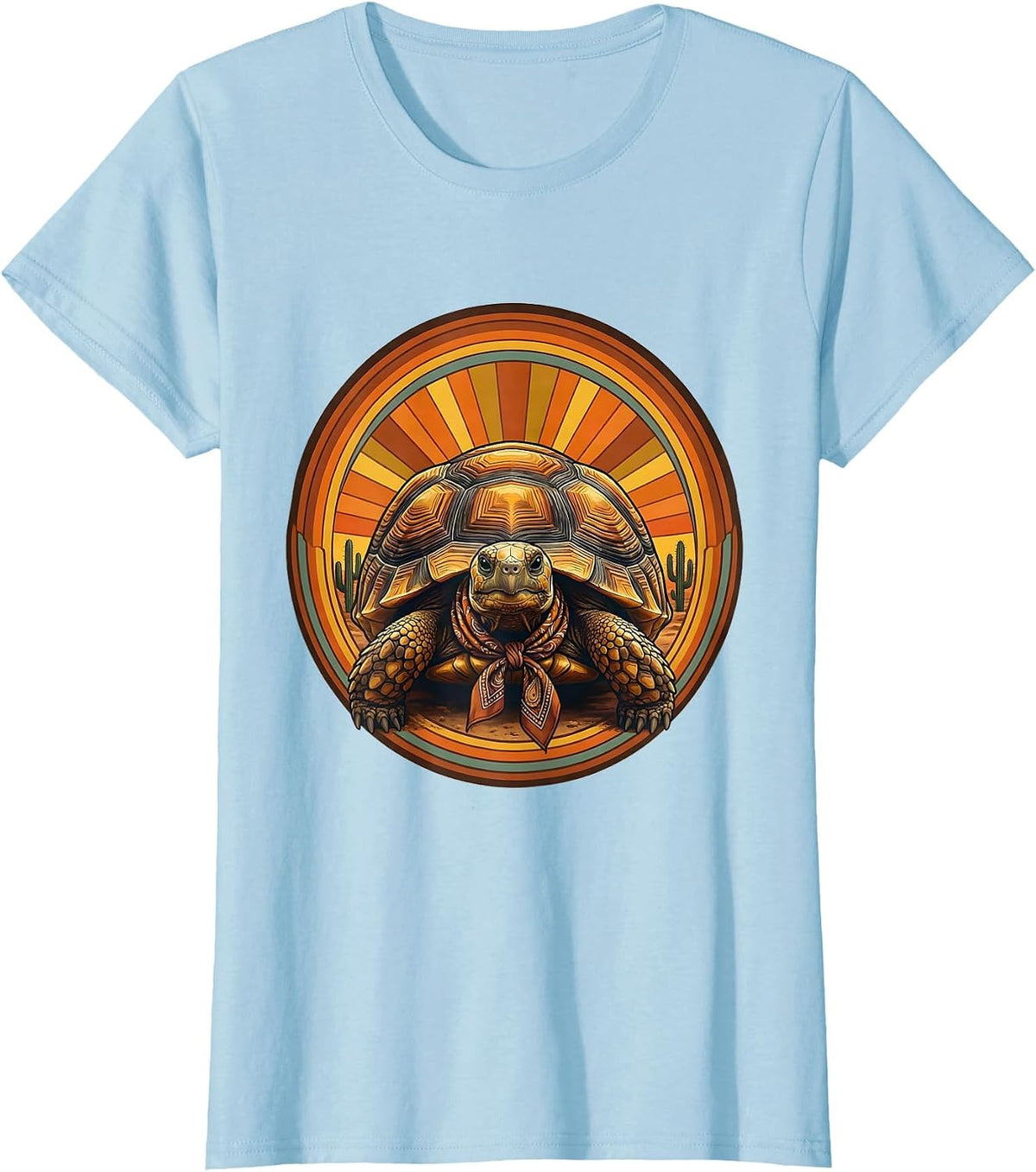 Women's Desert Tortoise Cowgirl Bandana Illustration T-Shirt - Baby Blue