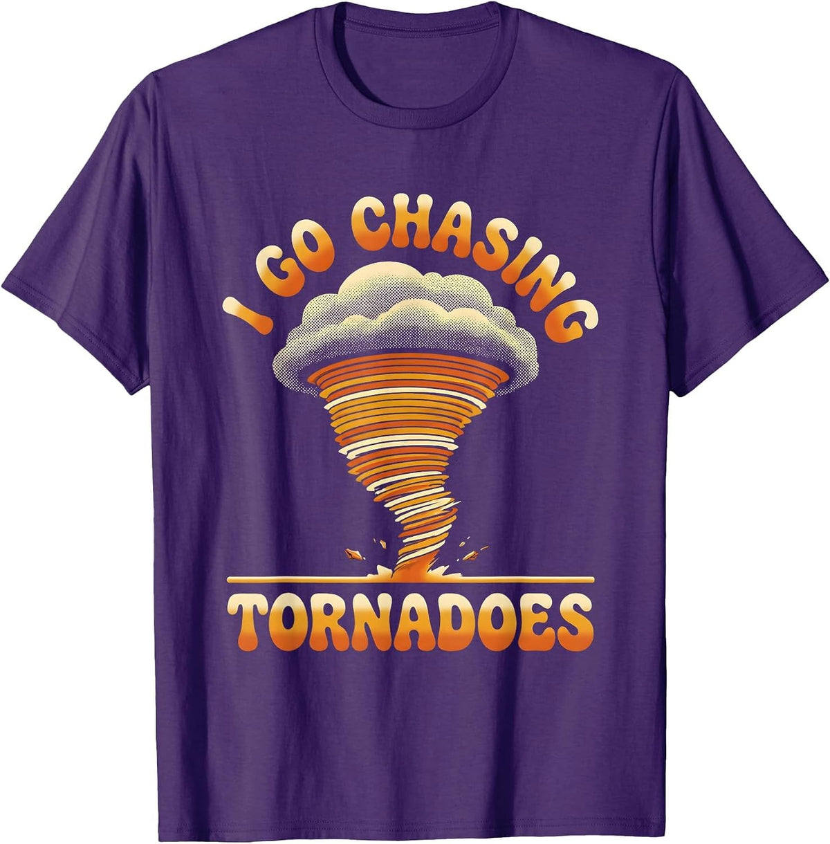 I Go Chasing Tornadoes Retro 70s Storm Chaser Meteorology T-Shirt - Purple