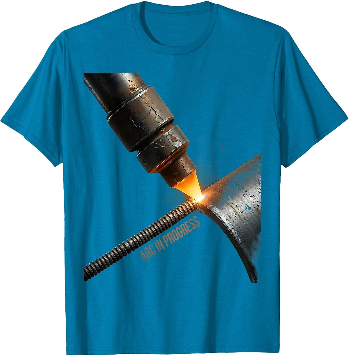 Arc In Progress Distressed Welder Trade Pride Humor Metal T-Shirt - Sapphire Blue