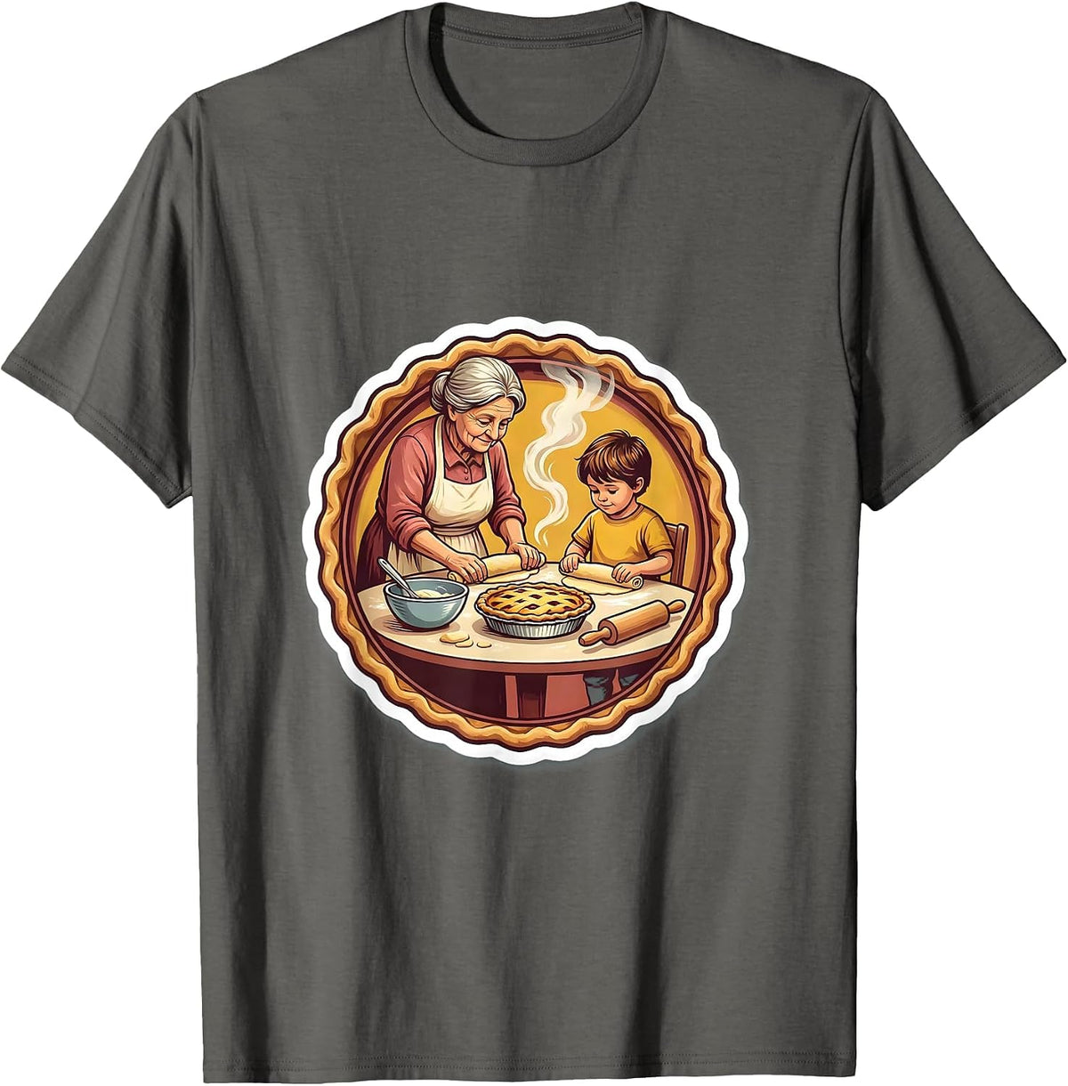 Men's Mimi and Grandchild Baking Together Design T-Shirt - Asphalt Grey