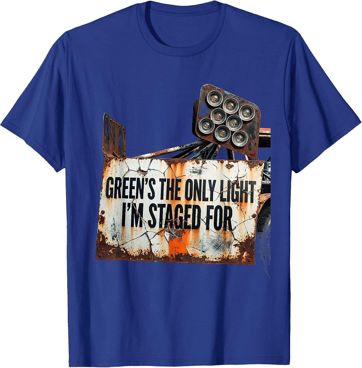 Men's Green's The Only Light I'm Staged For Distressed RC Car T-Shirt - Royal Blue