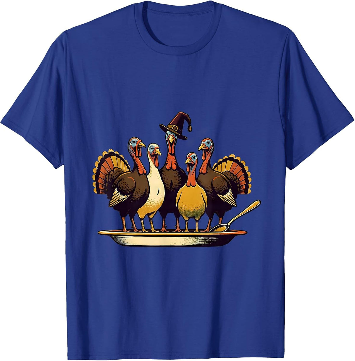 Men's Turkey Row Screenprint Funny Family Thanksgiving T-Shirt - Royal Blue