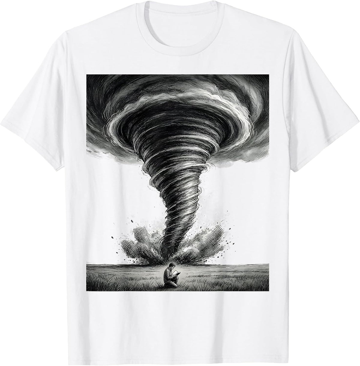 Men's Oversized Tornado Funnel Storm Chaser Meteorology Enthusiast T-Shirt - White
