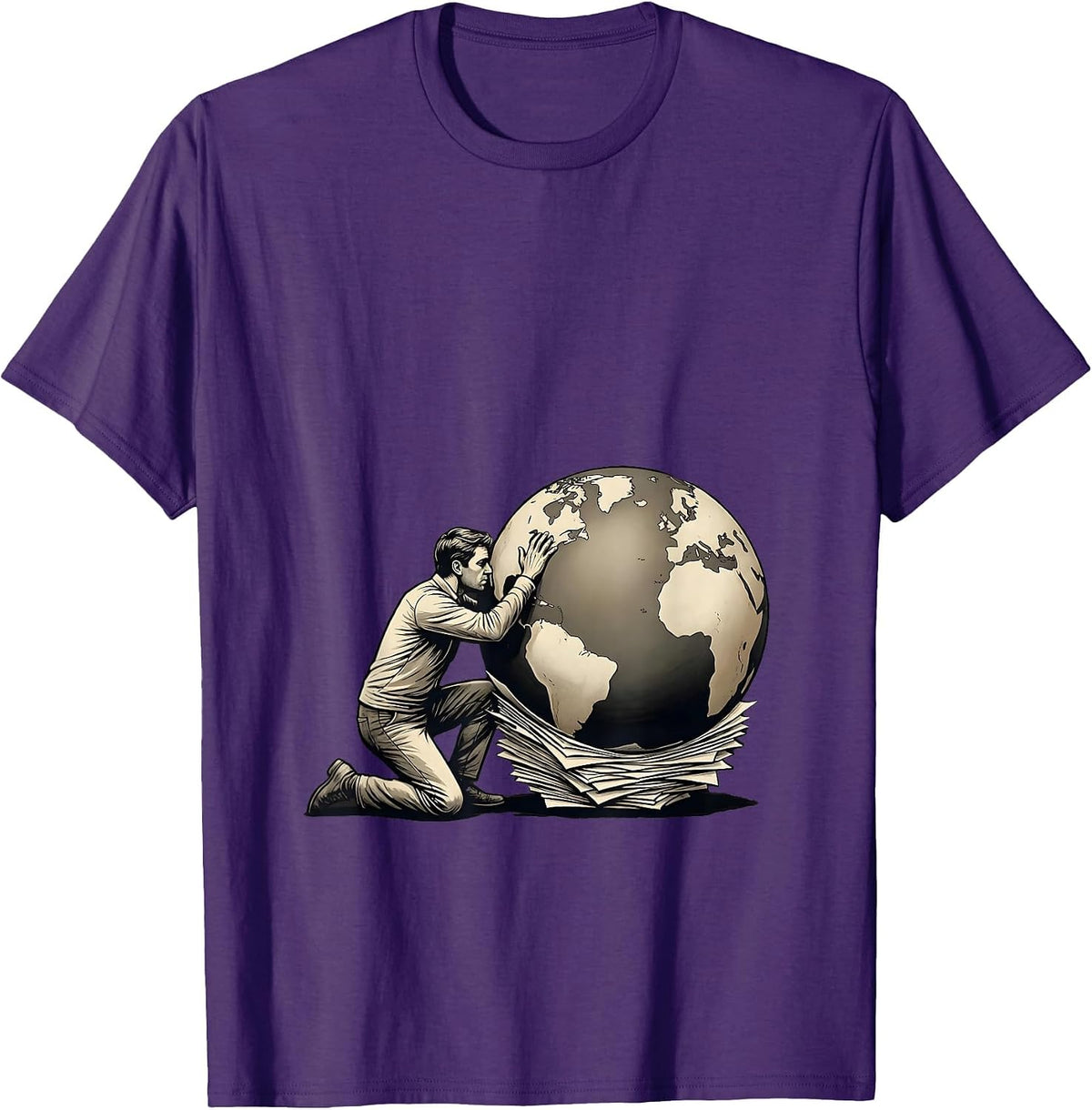 Atlas Kneeling Globe Mythical Humor T-Shirt - Purple