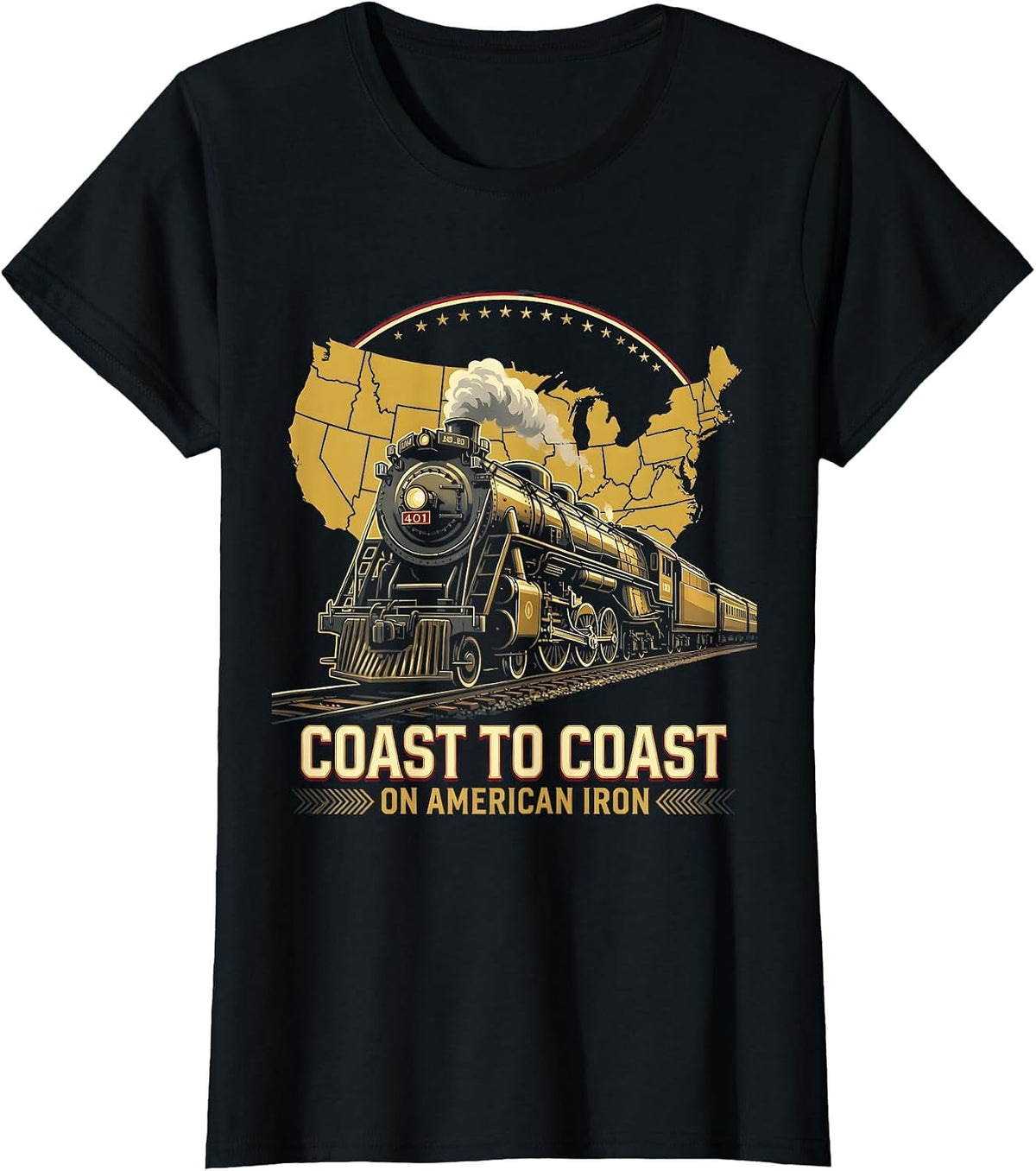 Coast to Coast on American Iron Locomotive Design T-Shirt - Black