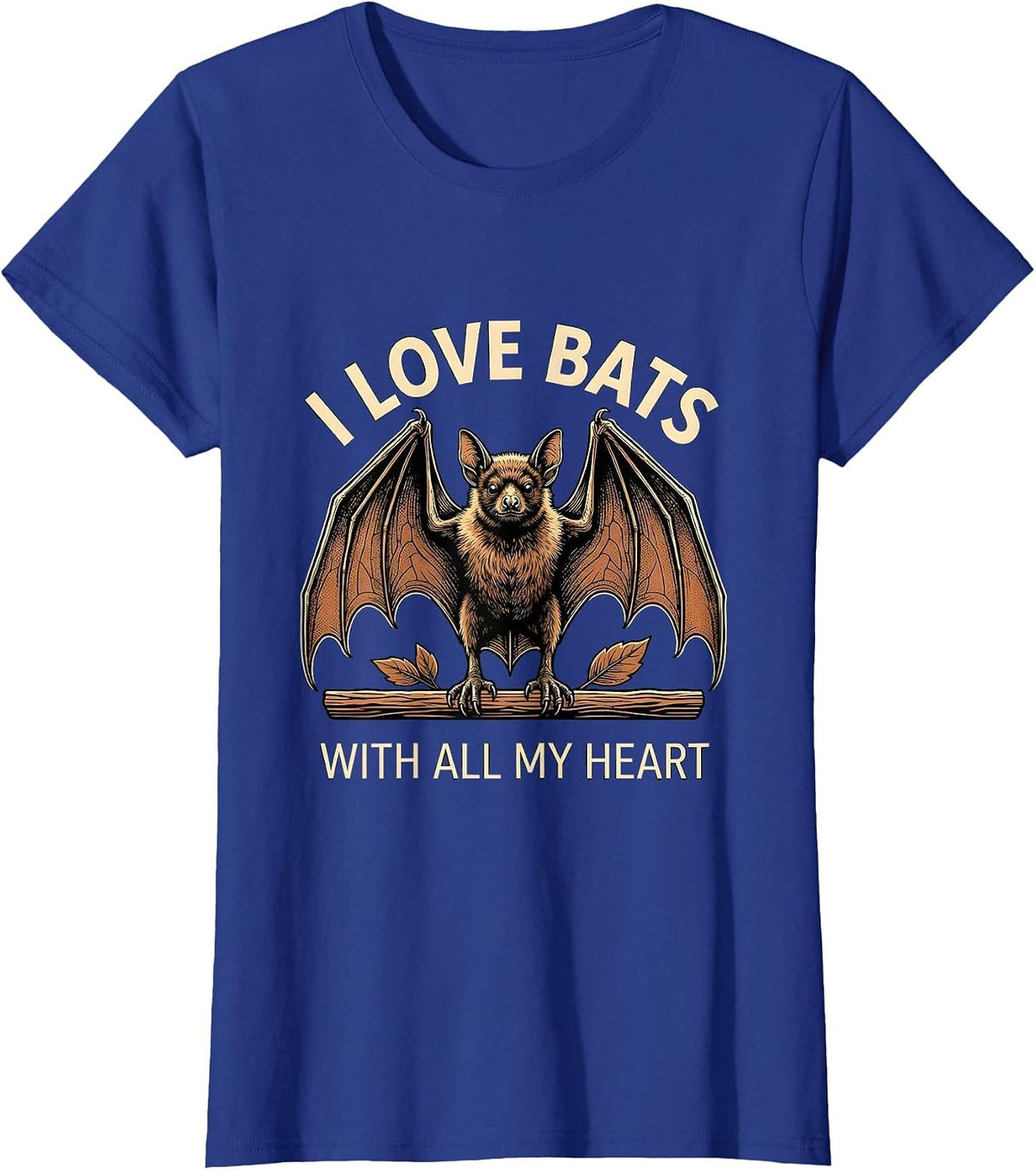 Women's I Love Bats With All My Heart Funny Bat Lover Wildlife T-Shirt - Royal Blue