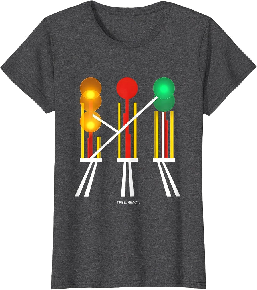 Women's Tree React Bauhaus Modernist Drag Racing RC Car Enthusiast T-Shirt - Dark Heather Grey