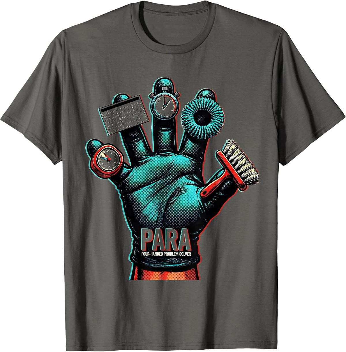 Para, Four-Handed Problem Solver Funny Paraprofessional T-Shirt - Asphalt Grey