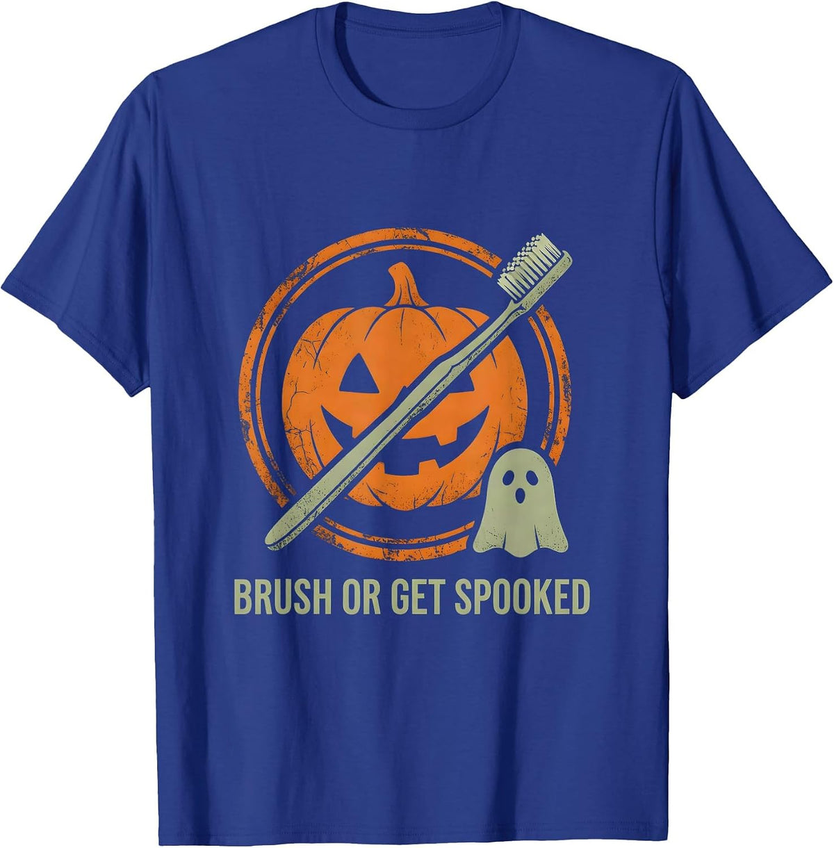 Men's Brush or Get Spooked Halloween Dental Design T-Shirt - Royal Blue