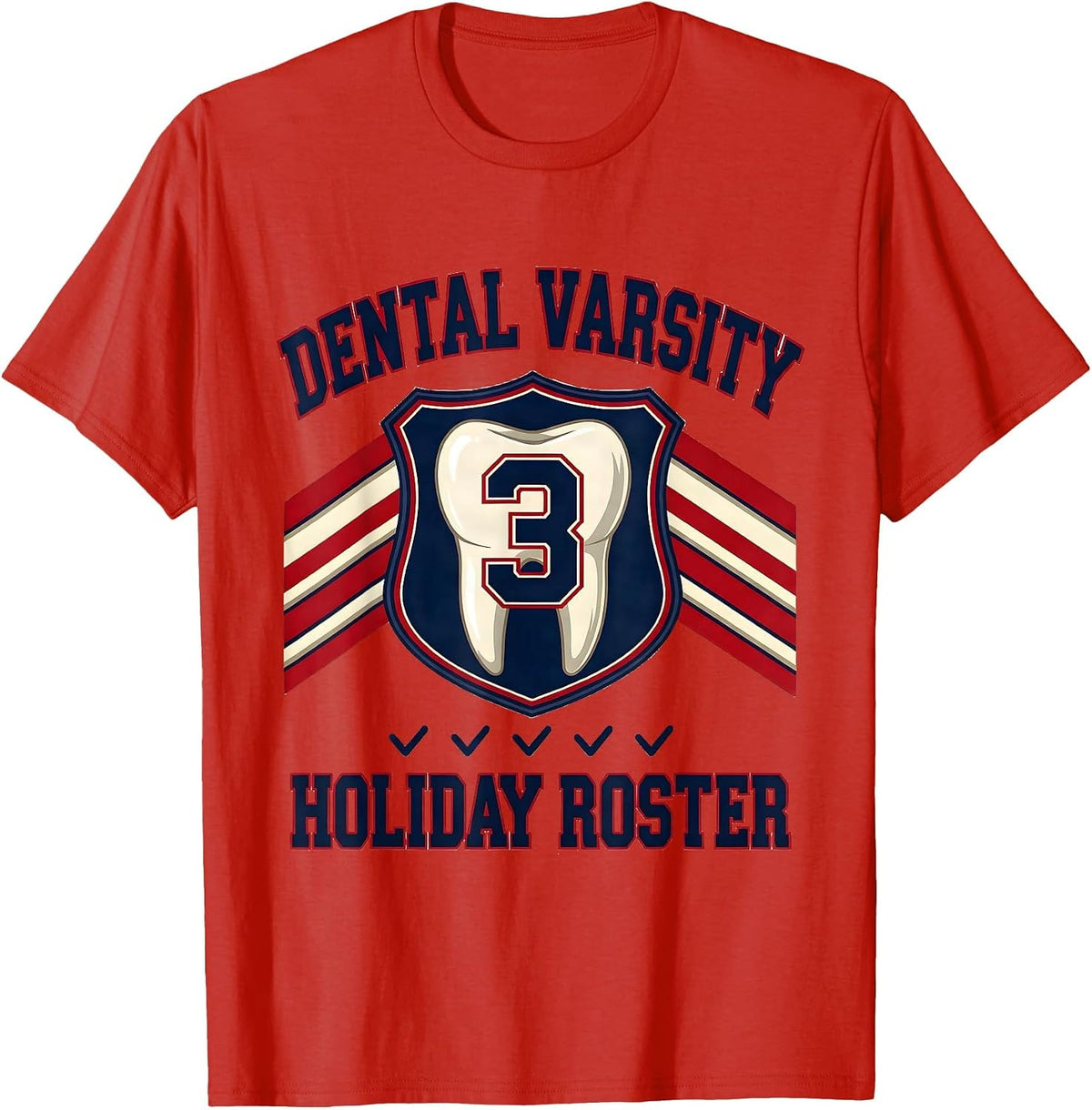 Men's Dental Varsity Holiday Roster Funny Dentist Christmas Dental T-Shirt - Red