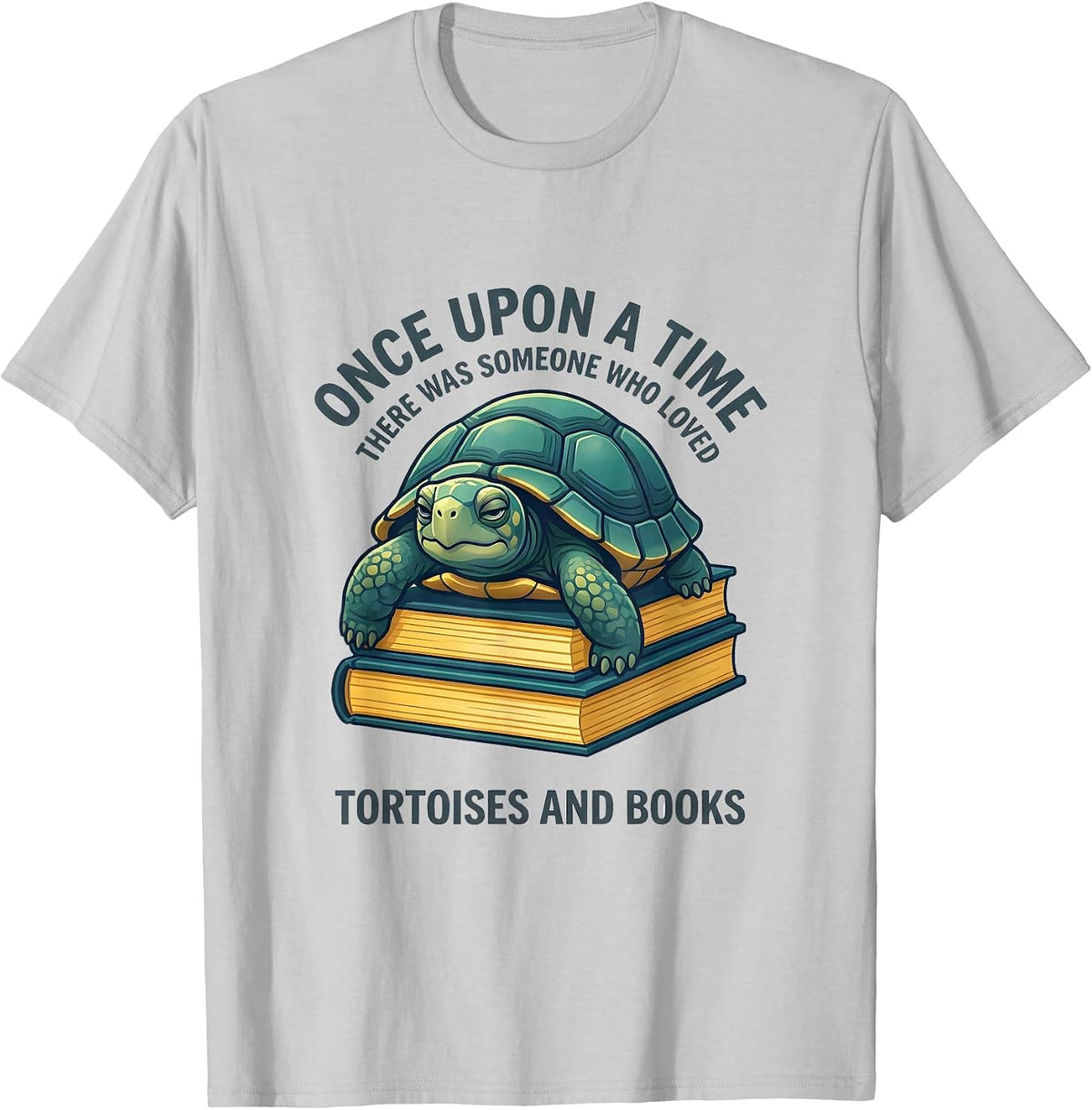 Men's Once Upon A Time Loved Tortoises And Books Humor T-Shirt - Silver Grey