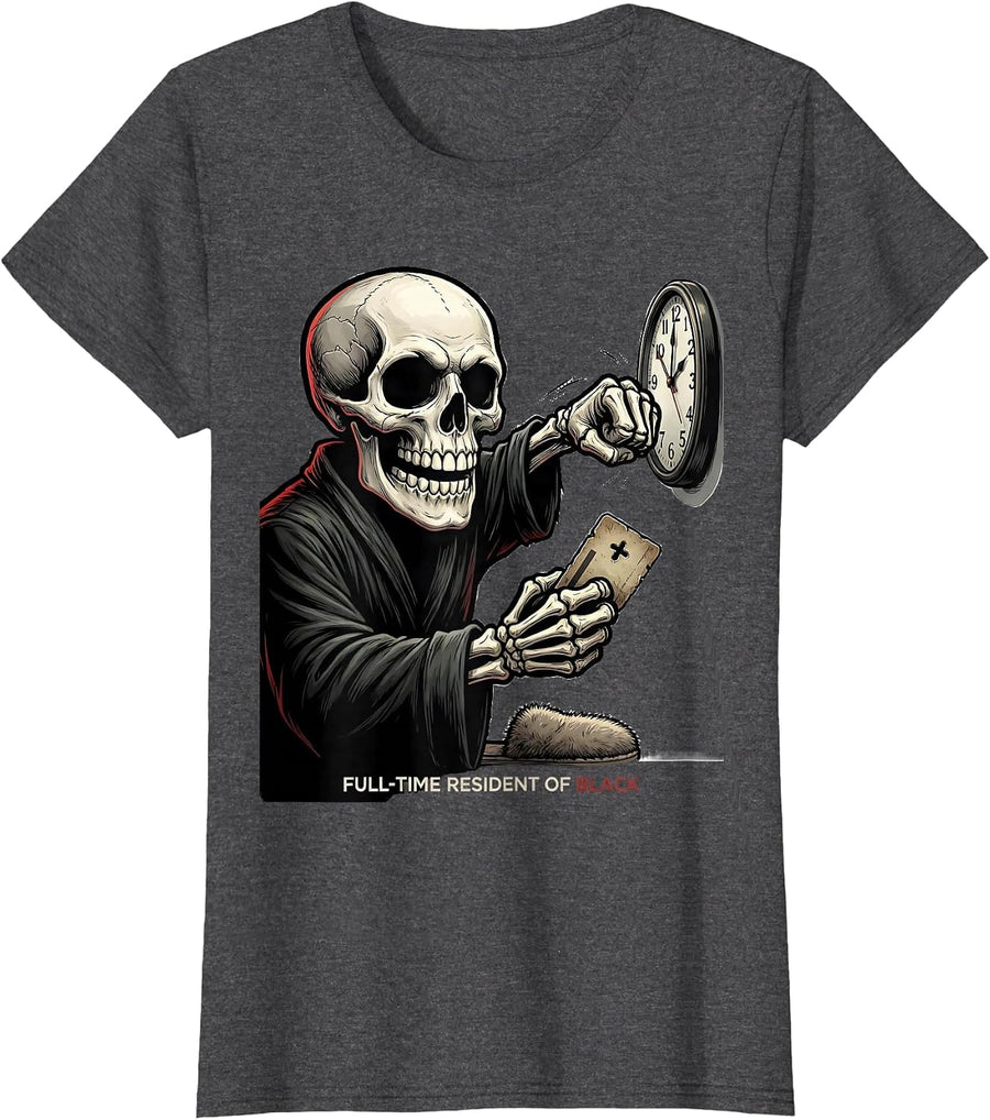Women's Full-Time Resident Of Black Cartoon Goth Alt Y2K Grunge T-Shirt - Dark Heather Grey