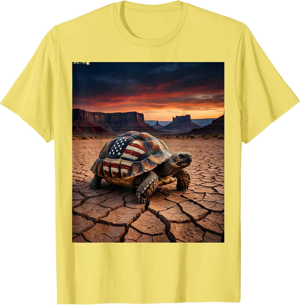 Men's Desert Tortoise Cracked Earth Crossing Illustration T-Shirt - Lemon Yellow