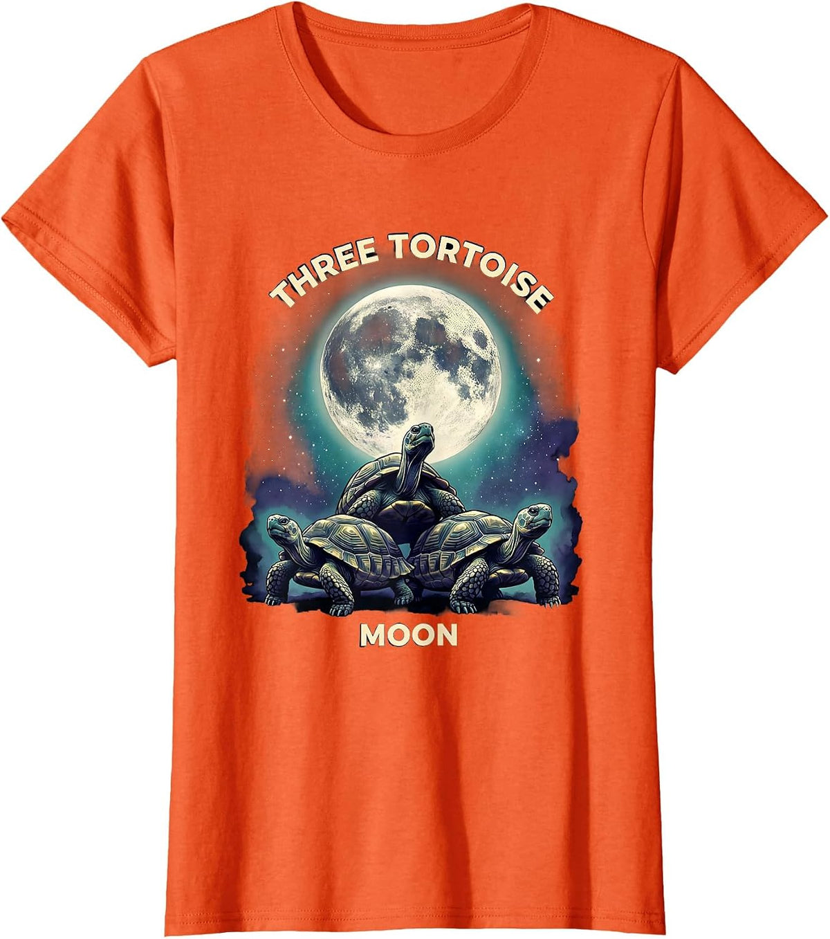 Three Tortoise Moon Funny Tortoise Lover Animal Meme Parody T-Shirt - Orange