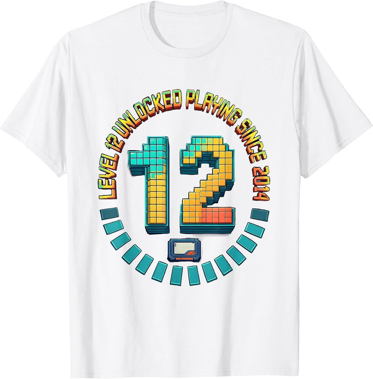 Men's Level 12 Unlocked Playing Since 2014 Pixel Art Gamer T-Shirt - White