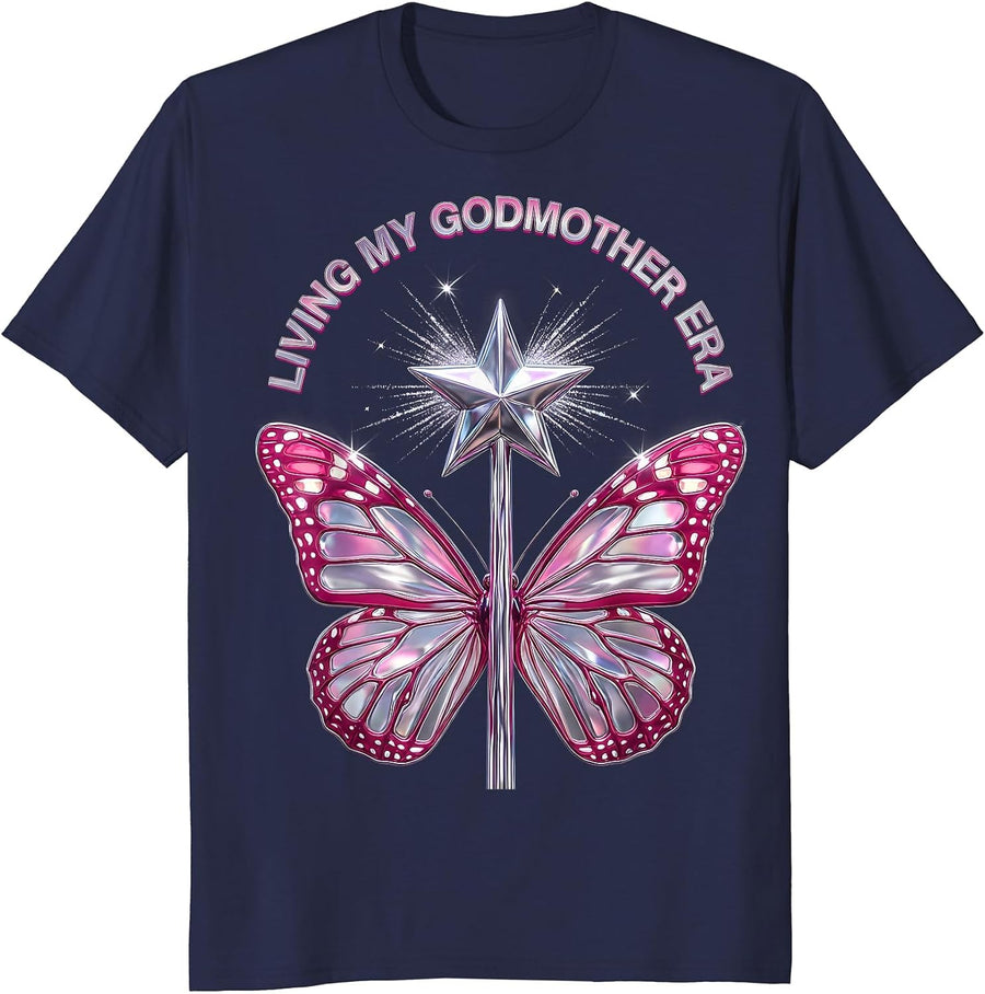 Living My Godmother Era Graphic Design T-Shirt - Navy Blue
