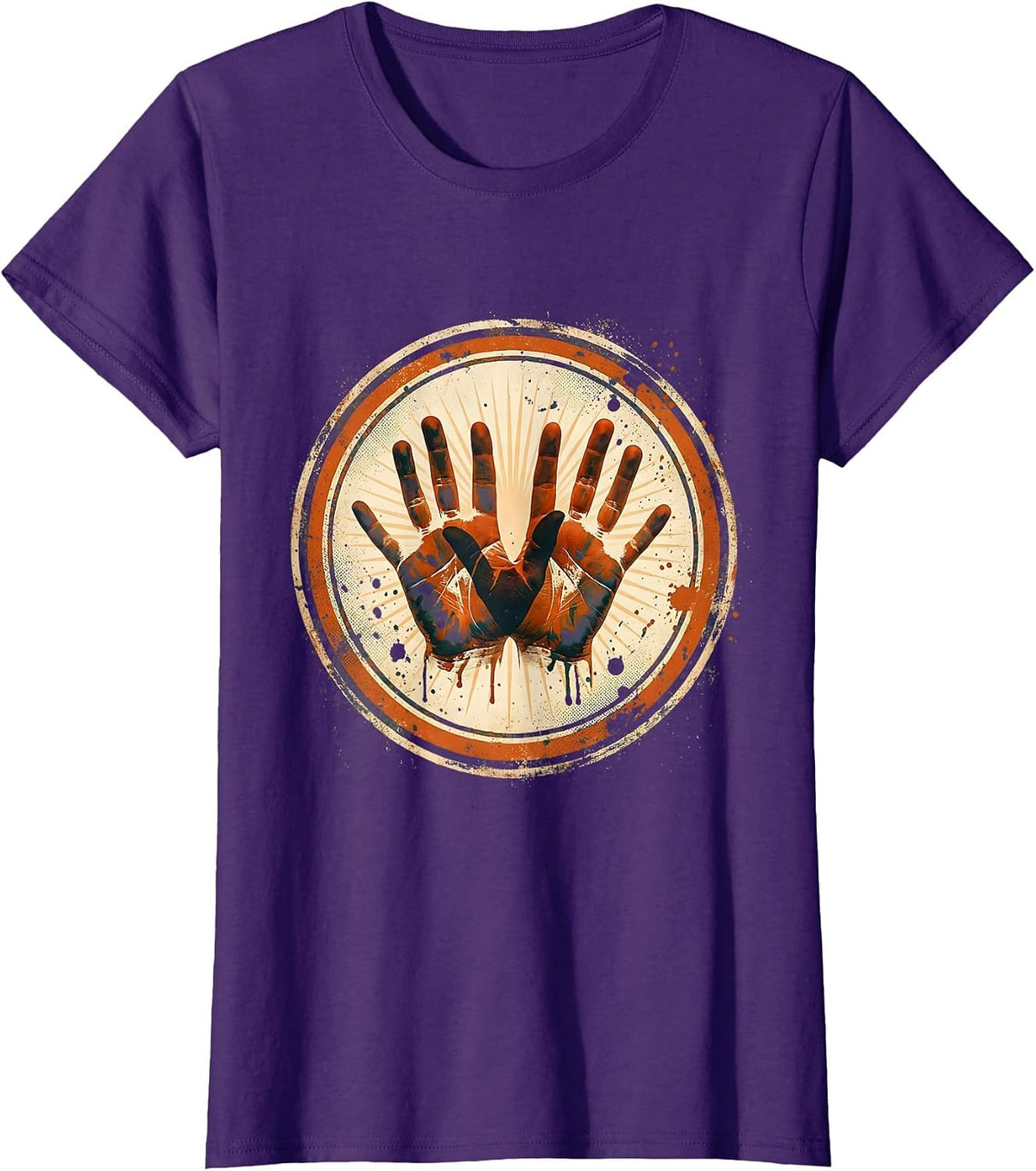 Women's Kindergarten Teacher Paint Handprint Art Design T-Shirt - Purple