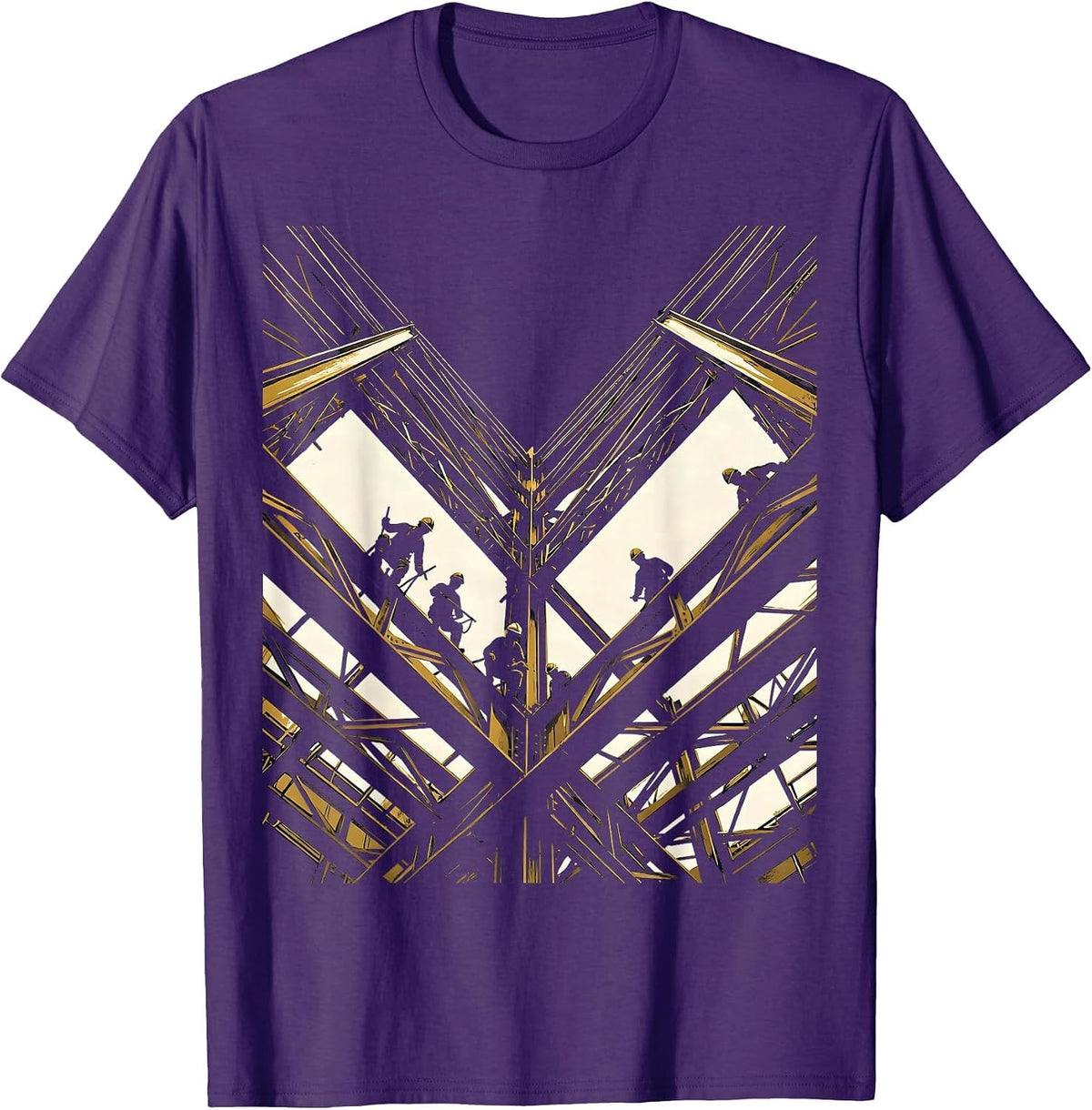 Men's Iron Workers Skyscraper Silhouette Graphic T-Shirt - Purple