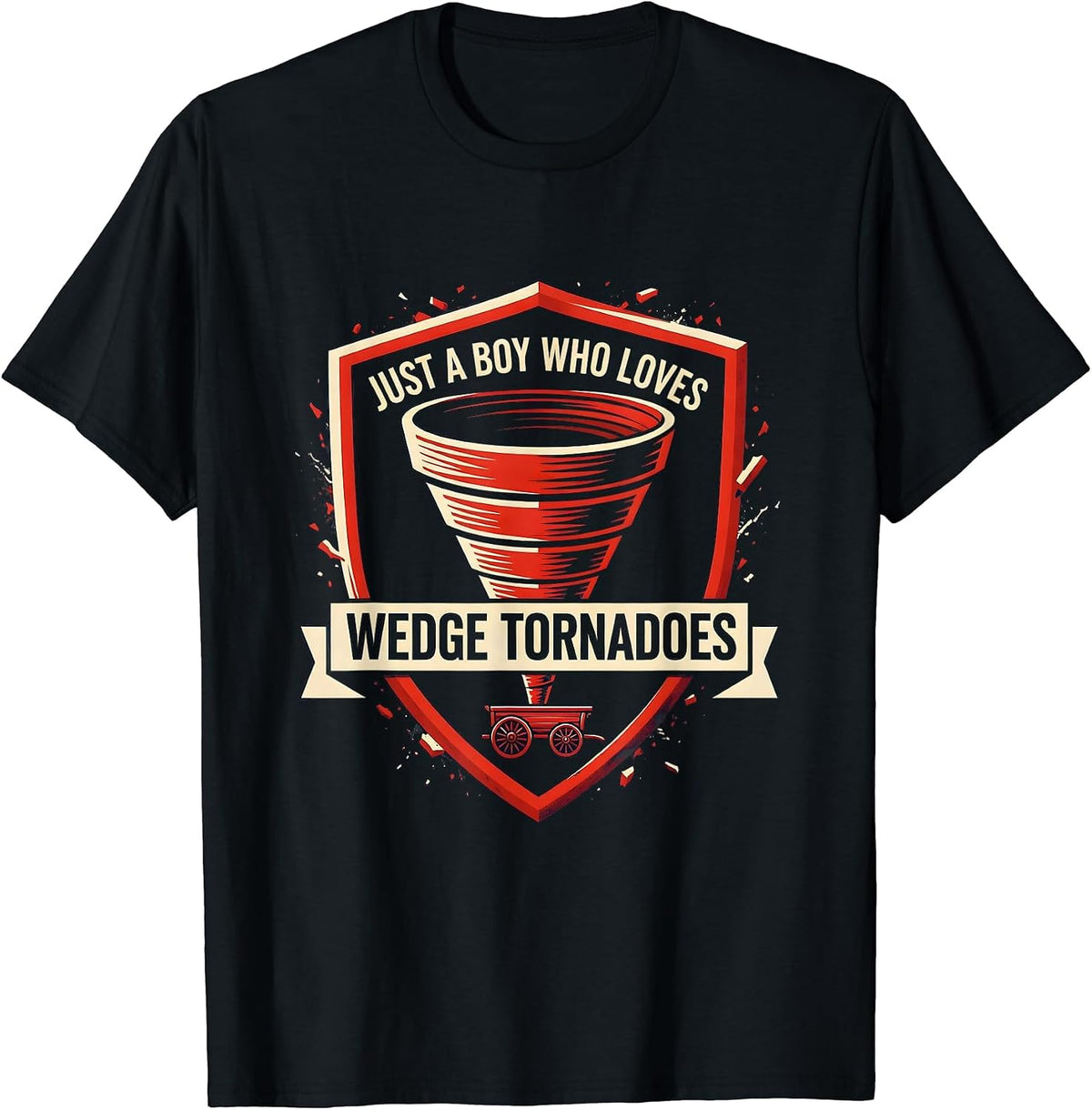 Men's Just A Boy Who Loves Wedge Tornadoes Funny Storm Chaser T-Shirt - Black