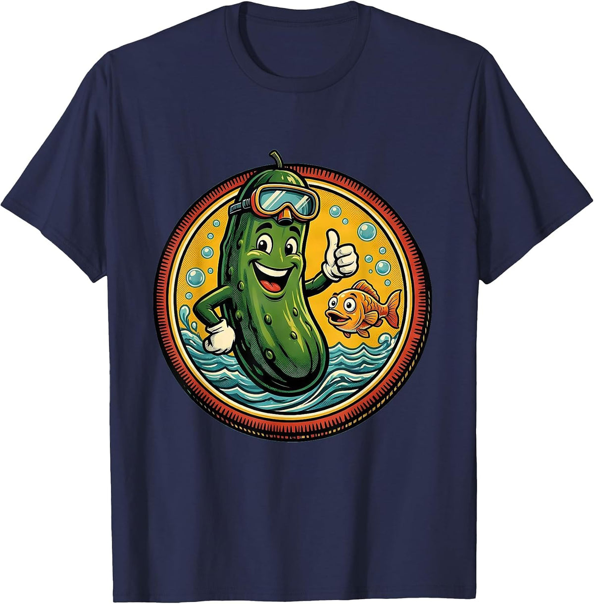 Pickle in the Deep Sea Underwater Scene T-Shirt - Navy Blue