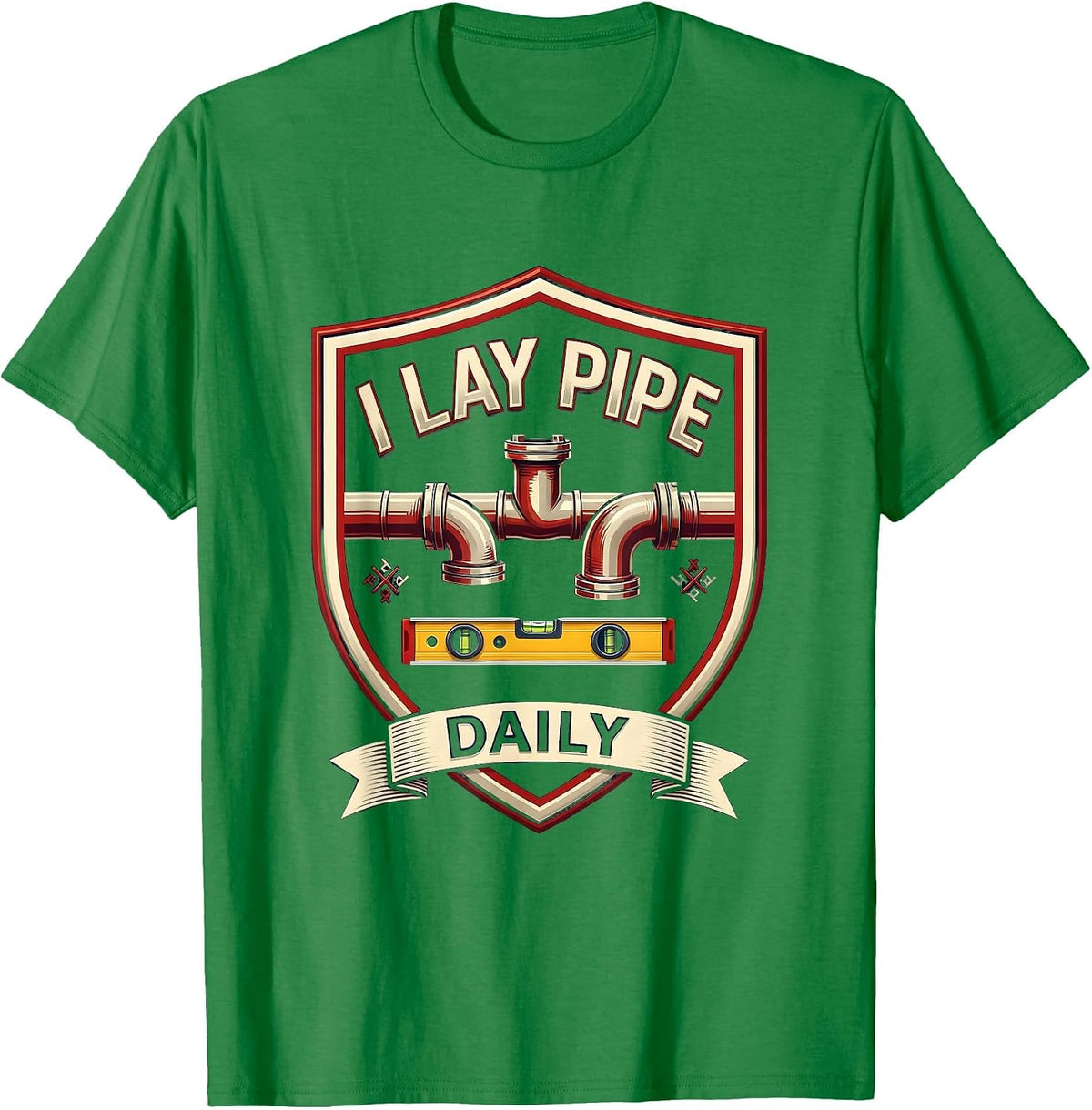 Men's I Lay Pipe Daily Funny Plumber Pipefitter Occupation Humor T-Shirt - Kelly Green