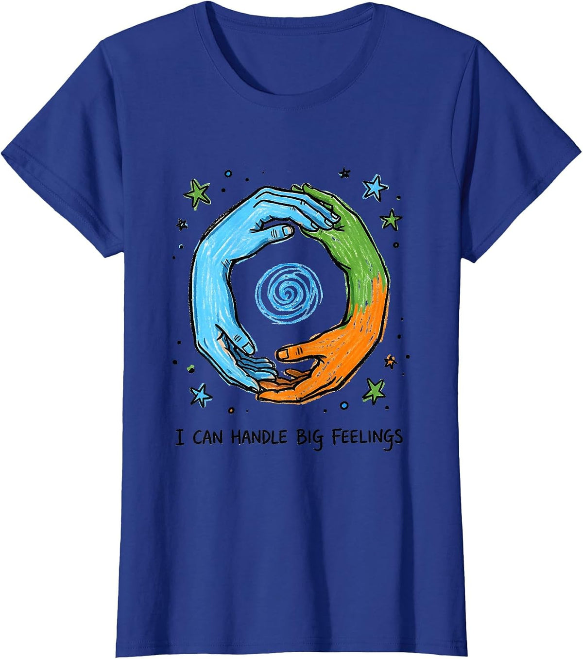 Women's I Can Handle Big Feelings Naive Kidcore Mental Health T-Shirt - Royal Blue
