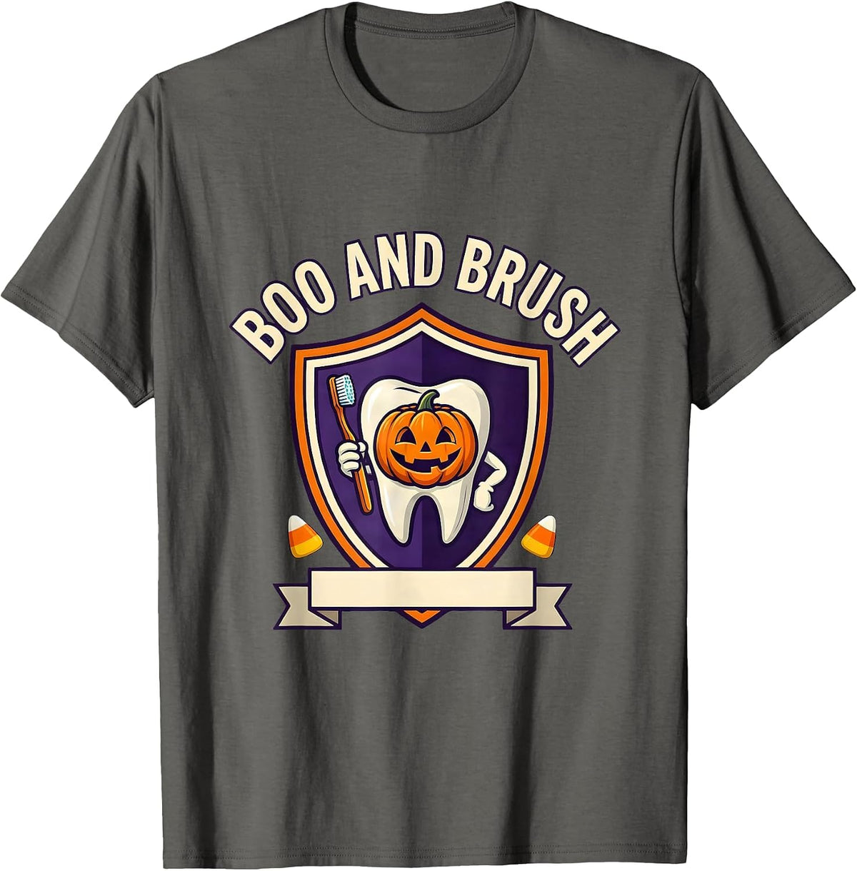 Men's Boo And Brush Dental Humor Halloween Costume Dentist T-Shirt - Asphalt Grey