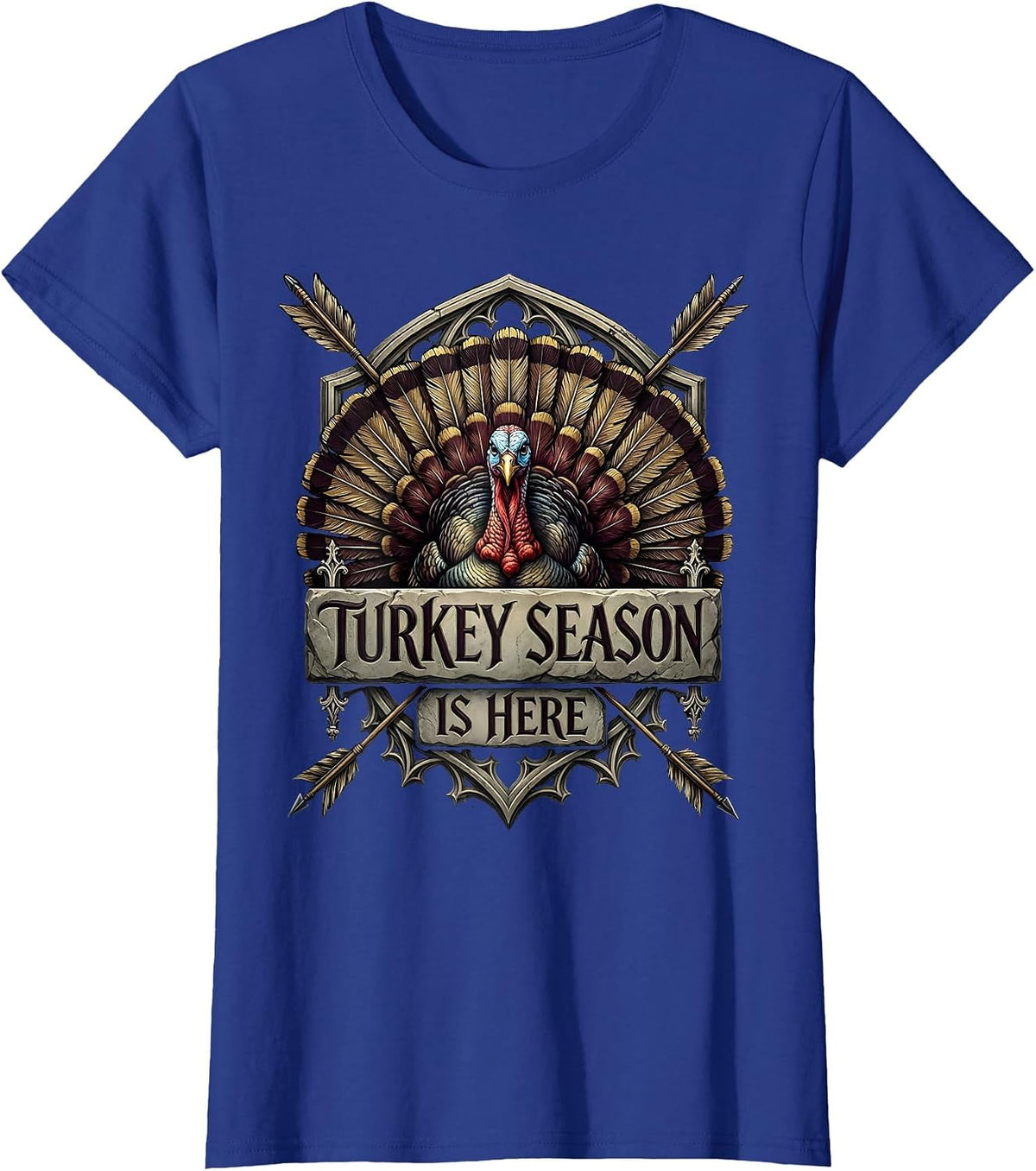Women's Turkey Season Is Here Thanksgiving Design T-Shirt - Royal Blue