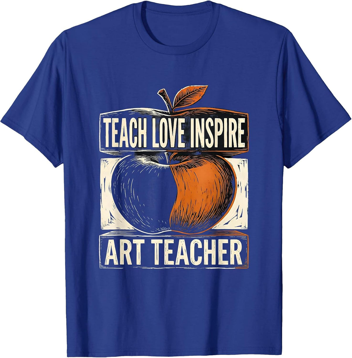Men's Teach Love Inspire Art Teacher Linocut Back To School Gift T-Shirt - Royal Blue