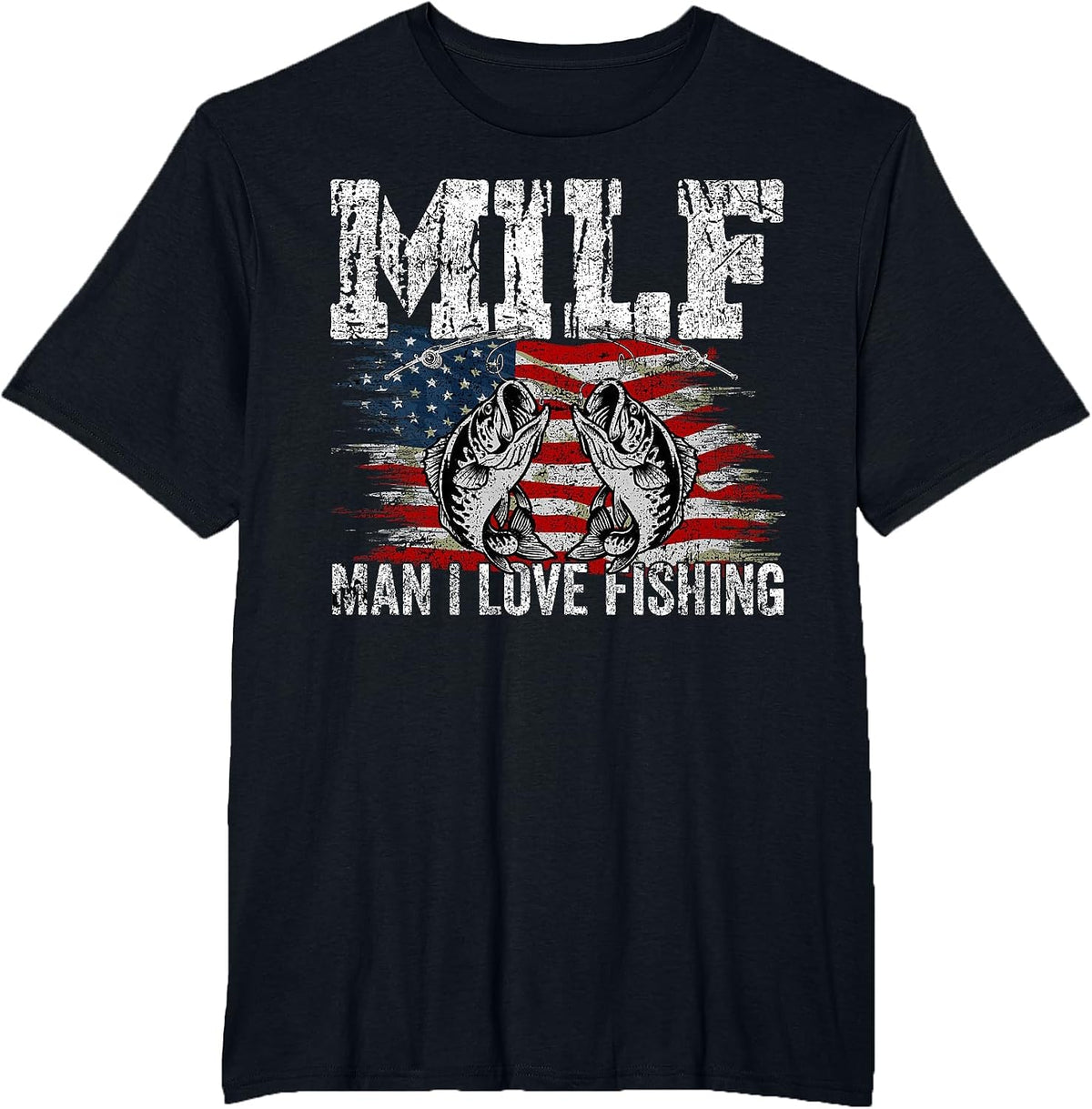 Vintage Retro M.I.L.F Man I Love Fishing Funny Fishing Milf T-Shirt - Black