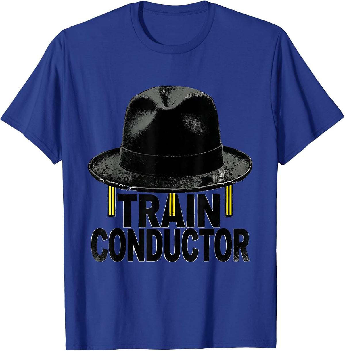 Men's Train Conductor Stencil Graphic Halloween Costume T-Shirt - Royal Blue