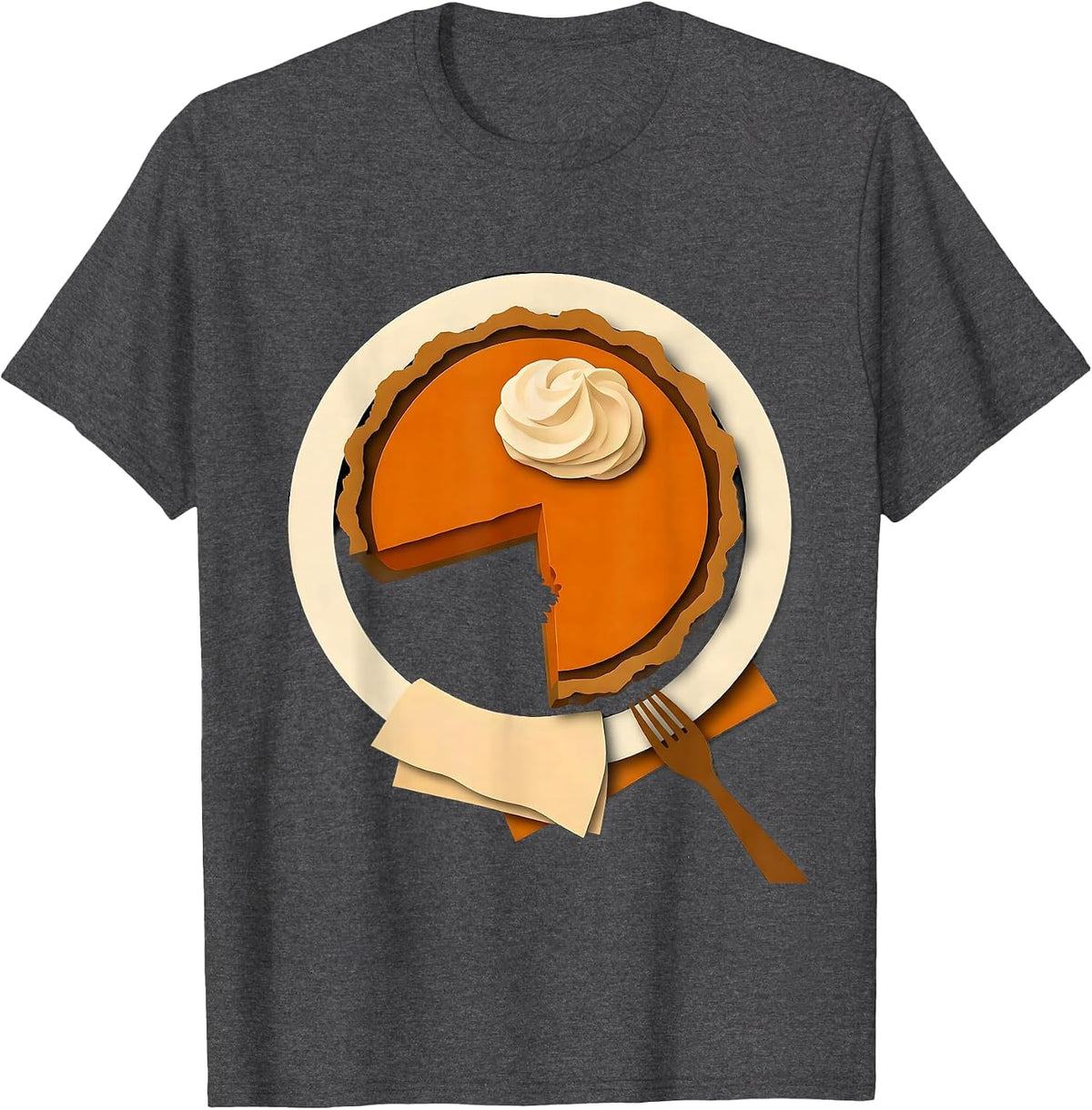 Oversized Pumpkin Pie Wedge Playful Thanksgiving Humor T-Shirt - Dark Heather Grey