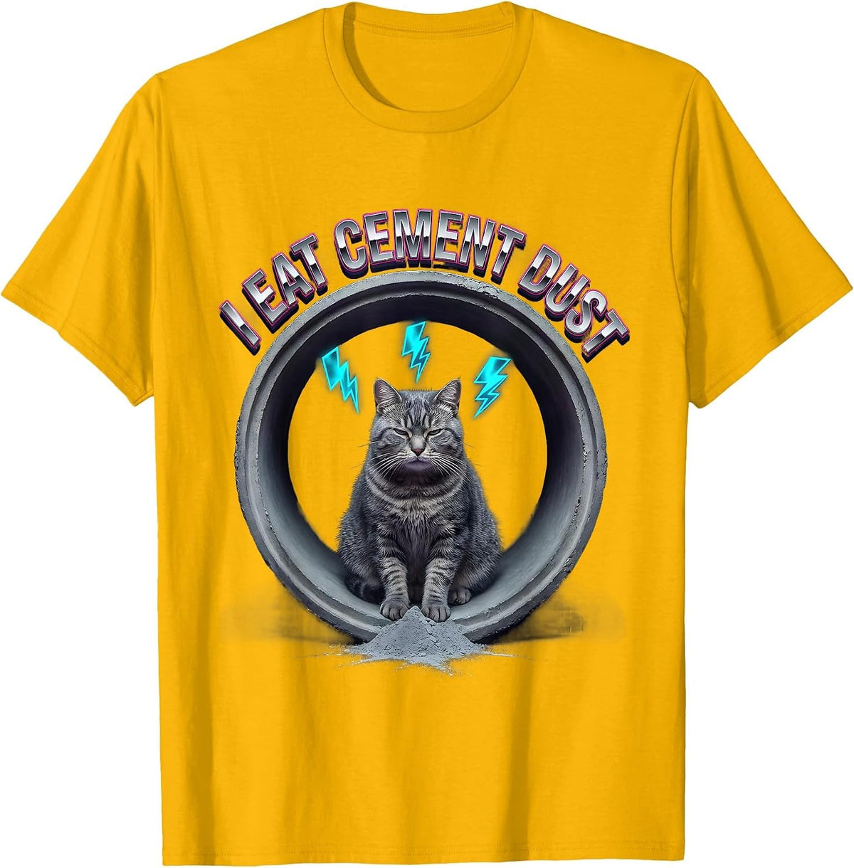 I Eat Cement Dust Funny Cat Meme Internet Humor Vaporwave T-Shirt - Golden Yellow