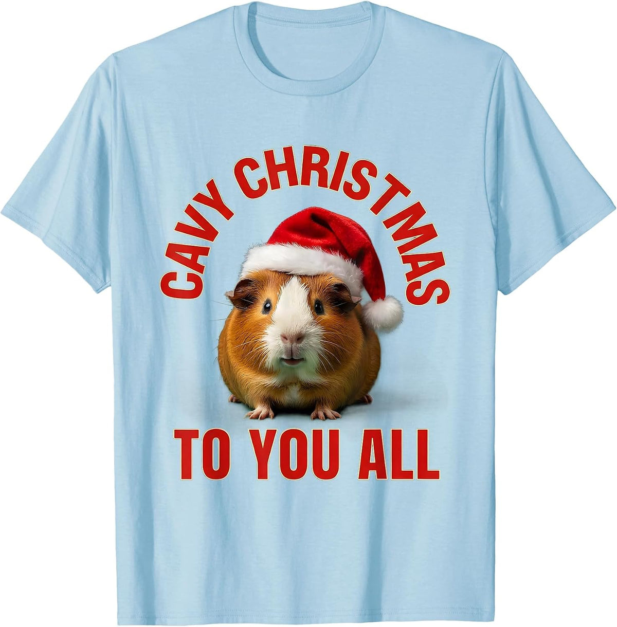 Men's Cavy Christmas To You All Funny Guinea Pig Santa Hat Humor T-Shirt - Baby Blue