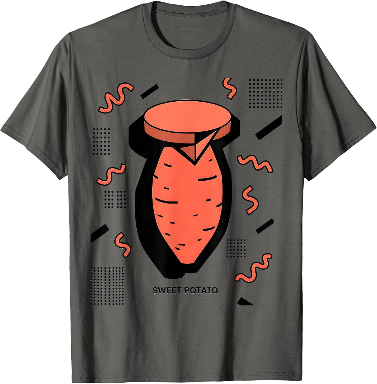 Sweet Potato Memphis Postmodern Funny Grouchy Potato Couple T-Shirt - Asphalt Grey