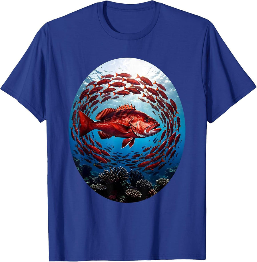 Gulf of America Red Snapper Reef Fish Illustration T-Shirt - Royal Blue