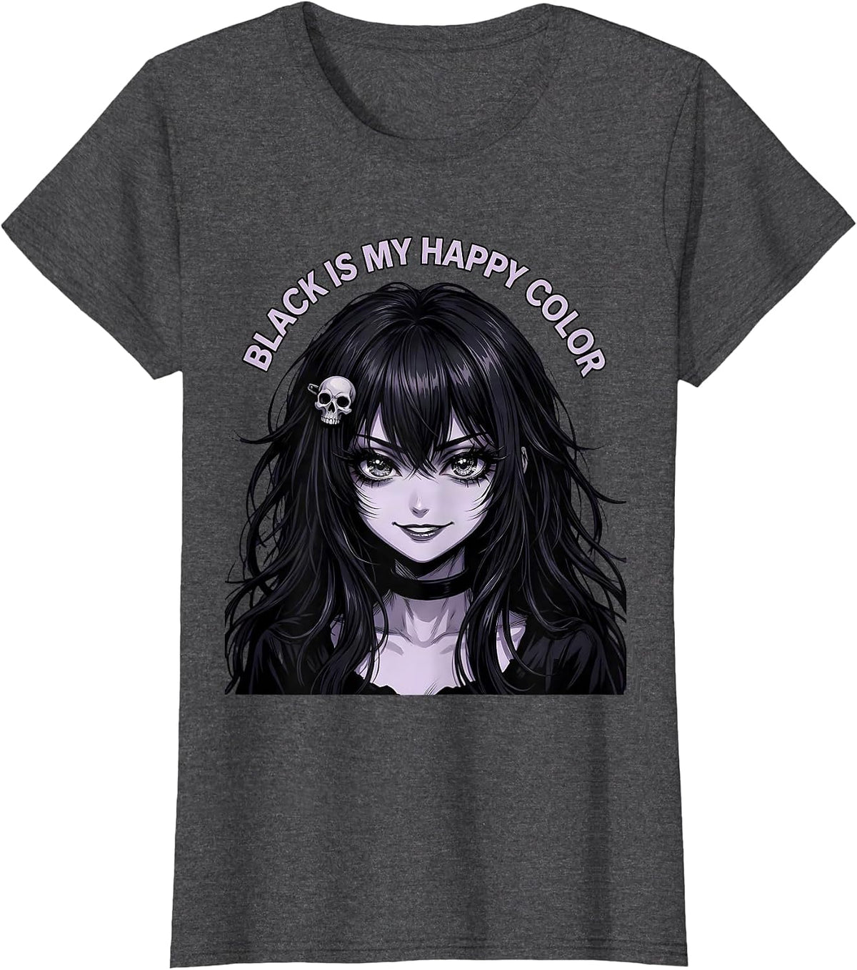 Women's Black Is My Happy Color Goth Dark Aesthetic Design T-Shirt - Dark Heather Grey